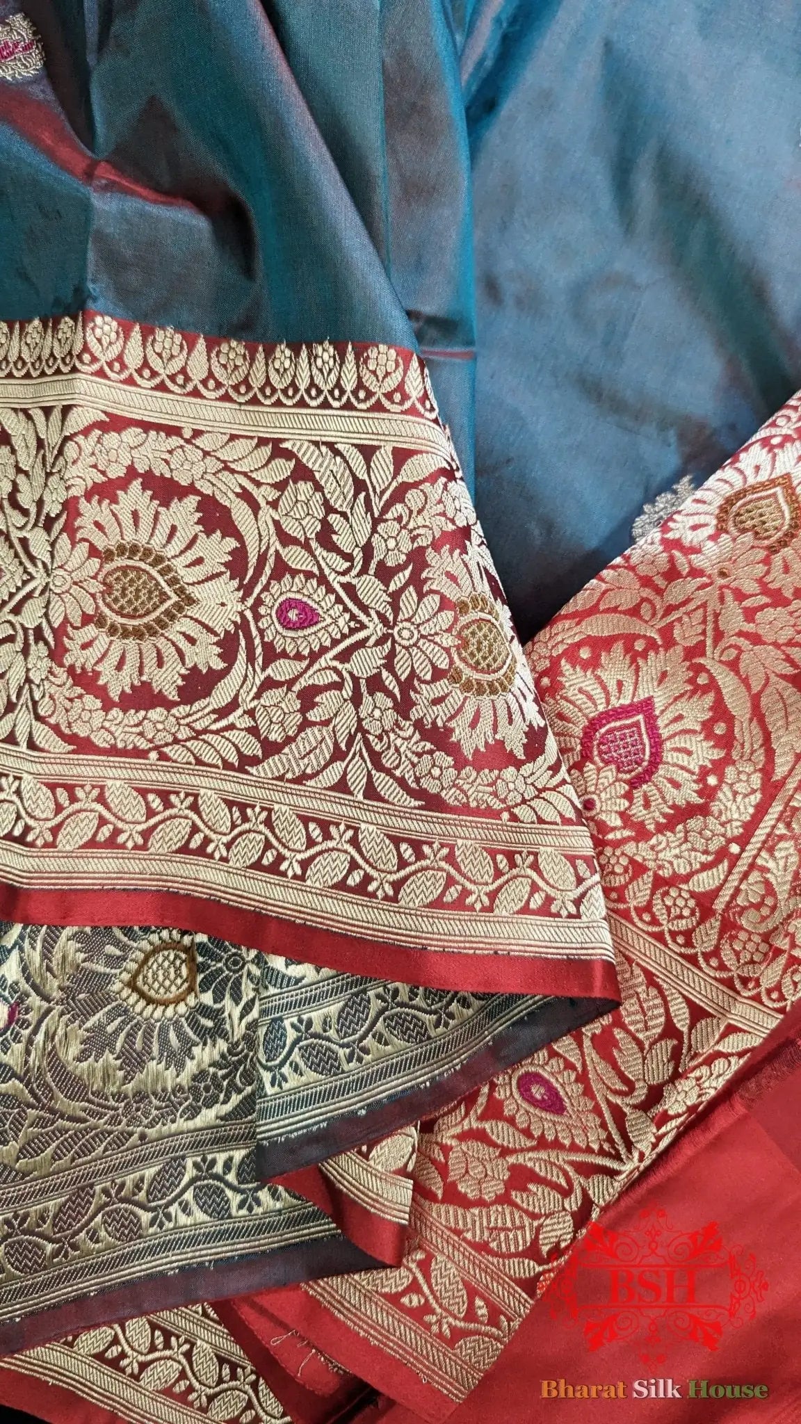 Pure Banarasi Handloom Katan Silk Meenakari Antique Zari Saree In Shades Of Cross Color - Bharat Silk House Pure Kataan Silk