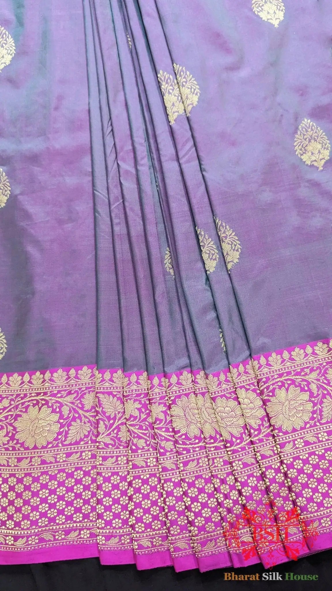 Pure Banarasi Handloom Katan Silk Meenakari Antique Zari Saree In Shades Of Cross Color - Bharat Silk House Pure Kataan Silk