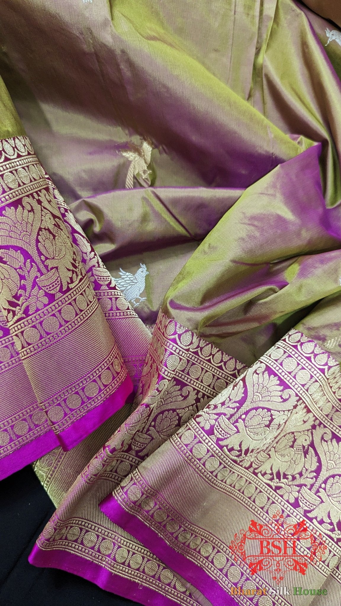 Pure Banarasi Handloom Katan Silk Meenakari Antique Zari Saree In Shades Of Cross Colour - Bharat Silk House