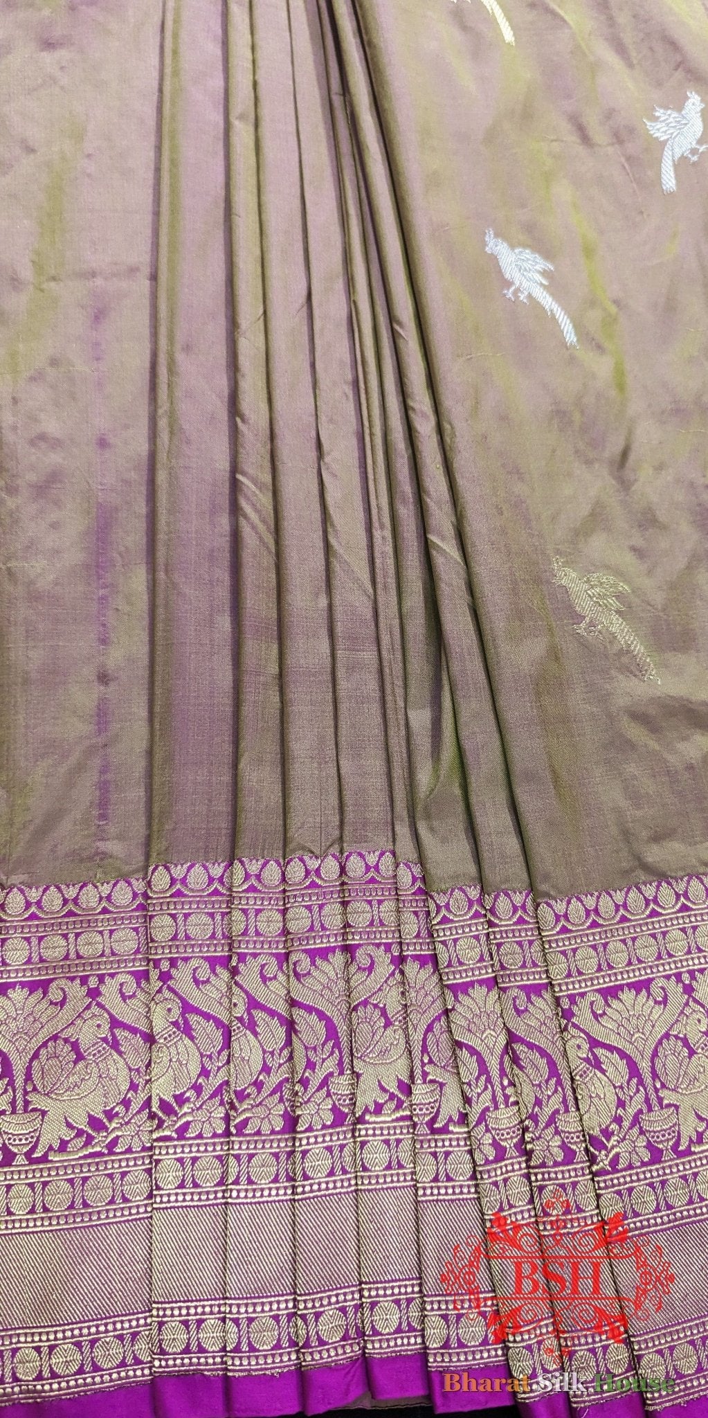 Pure Banarasi Handloom Katan Silk Meenakari Antique Zari Saree In Shades Of Cross Colour - Bharat Silk House