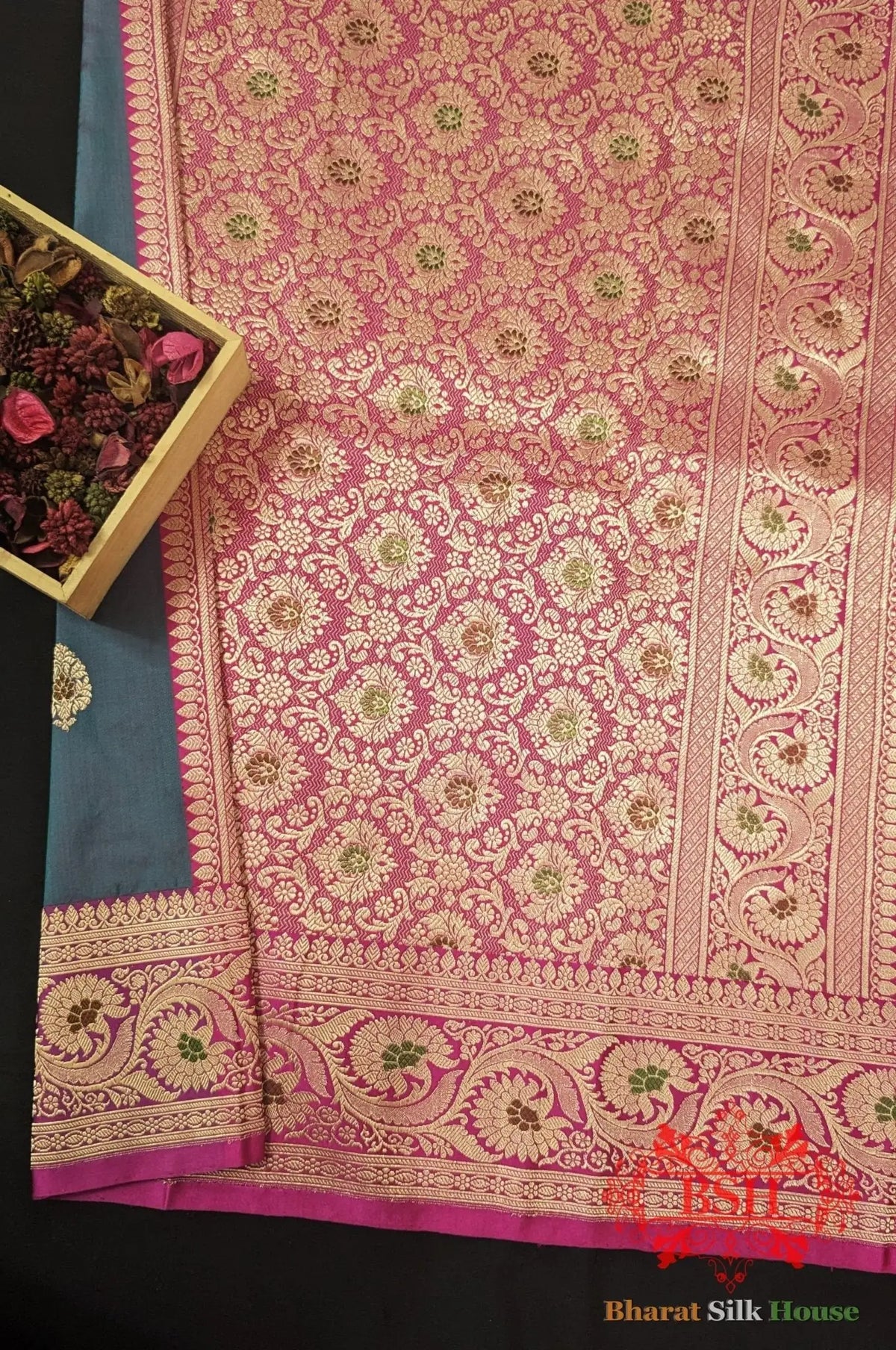 Pure Banarasi Handloom Katan Silk Meenakari Antique Zari Saree In Shades Of Cross colour - Bharat Silk House Pure Kataan Silk