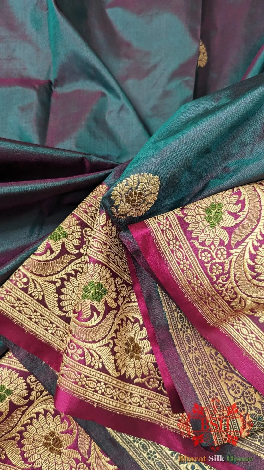 Pure Banarasi Handloom Katan Silk Meenakari Antique Zari Saree In Shades Of Cross colour - Bharat Silk House Pure Kataan Silk