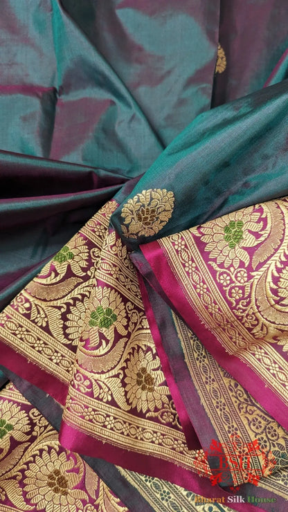 Pure Banarasi Handloom Katan Silk Meenakari Antique Zari Saree In Shades Of Cross colour - Bharat Silk House Pure Kataan Silk