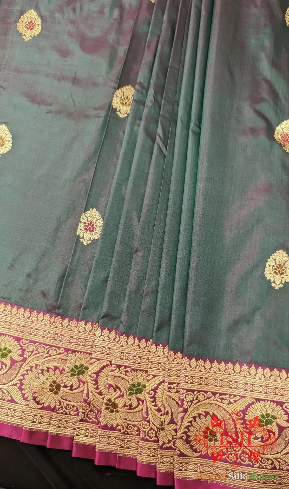 Pure Banarasi Handloom Katan Silk Meenakari Antique Zari Saree In Shades Of Cross colour - Bharat Silk House Pure Kataan Silk