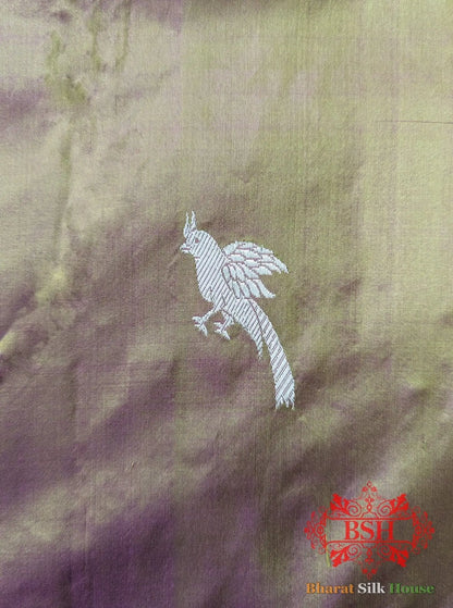 Pure Banarasi Handloom Katan Silk Meenakari Antique Zari Saree In Shades Of Cross Colour - Bharat Silk House Pure Kataan Silk