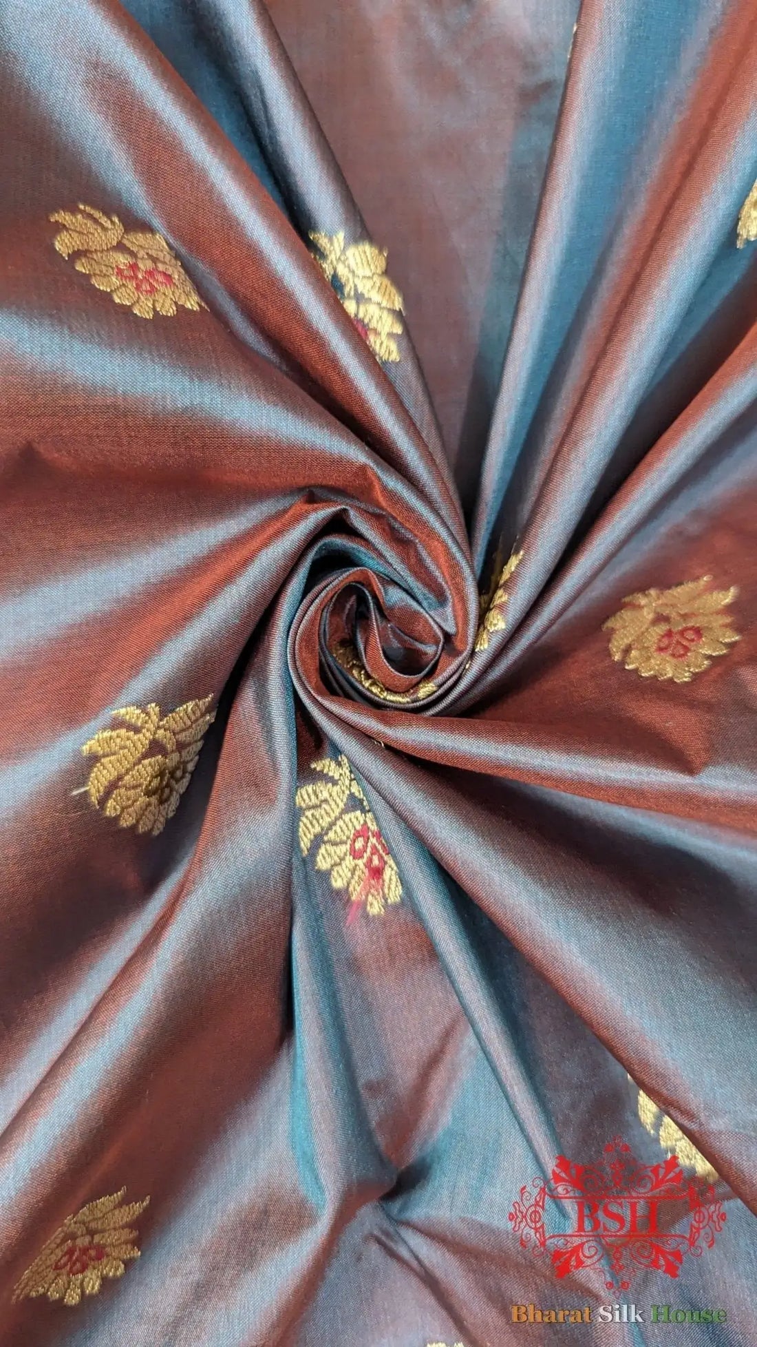 Pure Banarasi Handloom Katan Silk Meenakari Antique Zari Saree In Shades Of Cross Colour - Bharat Silk House Pure Kataan Silk