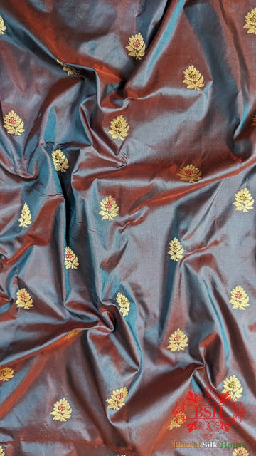 Pure Banarasi Handloom Katan Silk Meenakari Antique Zari Saree In Shades Of Cross Colour - Bharat Silk House Pure Kataan Silk