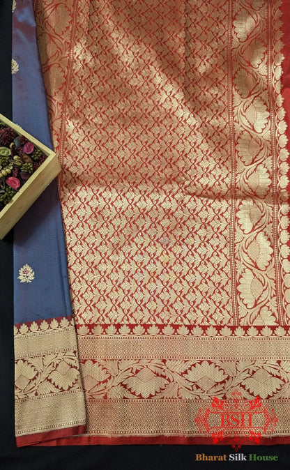 Pure Banarasi Handloom Katan Silk Meenakari Antique Zari Saree In Shades Of Cross Colour - Bharat Silk House Pure Kataan Silk