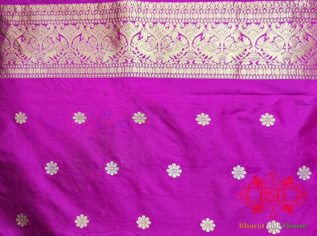 Pure Banarasi Handloom Katan Silk Meenakari Antique Zari Saree In Shades Of Cross Colour - Bharat Silk House Pure Kataan Silk