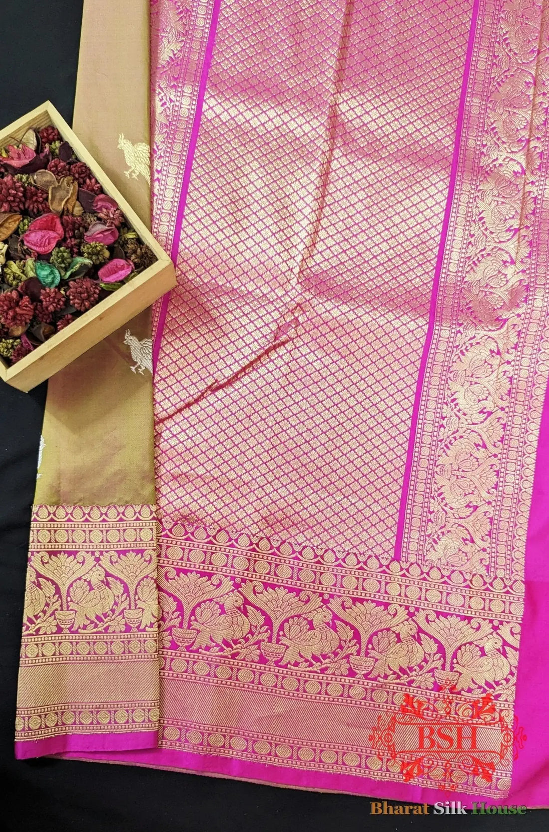 Pure Banarasi Handloom Katan Silk Meenakari Antique Zari Saree In Shades Of Cross Colour - Bharat Silk House Pure Kataan Silk
