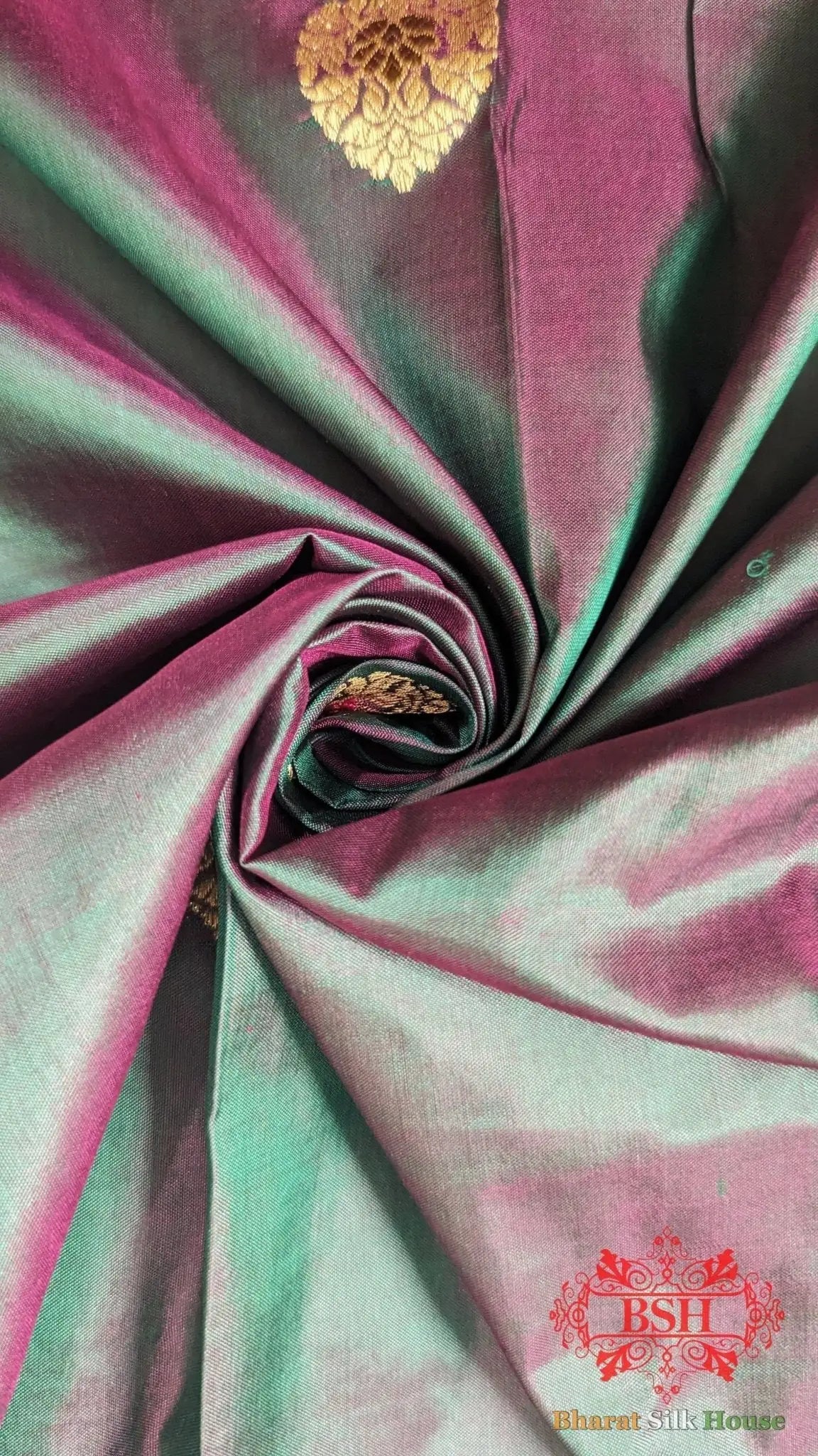 Pure Banarasi Handloom Katan Silk Meenakari Antique Zari Saree In Shades Of Cross colour - Bharat Silk House Pure Kataan Silk