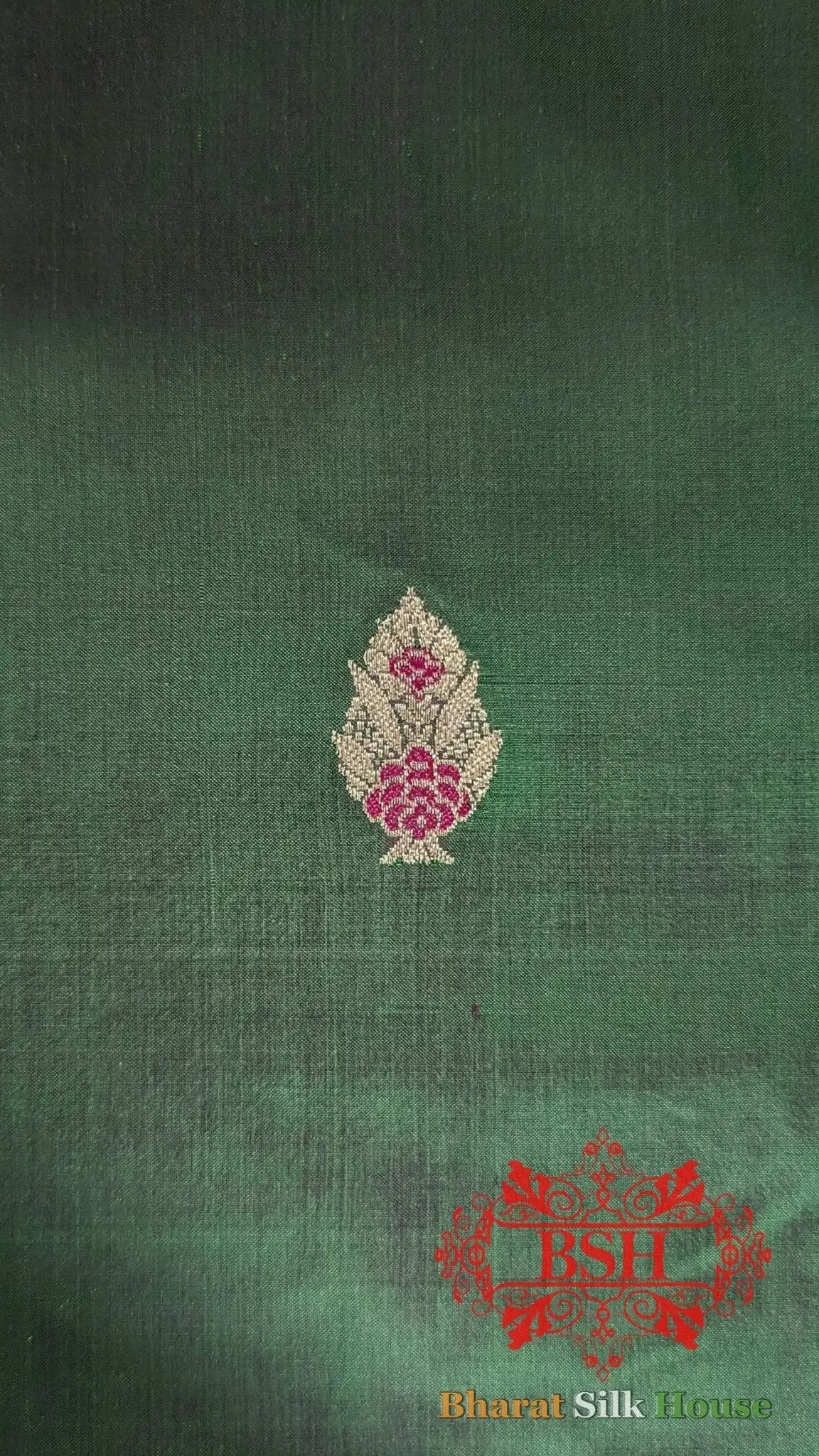 Pure Banarasi Handloom Katan Silk Meenakari Antique Zari Saree In Shades Of Cross Green/Rani - Bharat Silk House Pure Kataan Silk