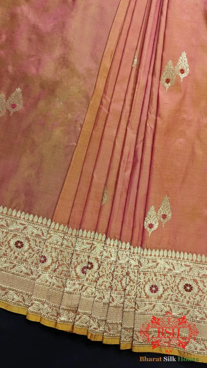Pure Banarasi Handloom Katan Silk Meenakari Antique Zari Saree In Shades Of Cross Orange - Bharat Silk House Pure Kataan Silk