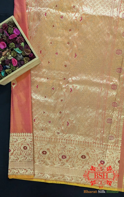 Pure Banarasi Handloom Katan Silk Meenakari Antique Zari Saree In Shades Of Cross Orange - Bharat Silk House Pure Kataan Silk