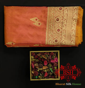 Pure Banarasi Handloom Katan Silk Meenakari Antique Zari Saree In Shades Of Cross Orange - Bharat Silk House Pure Kataan Silk
