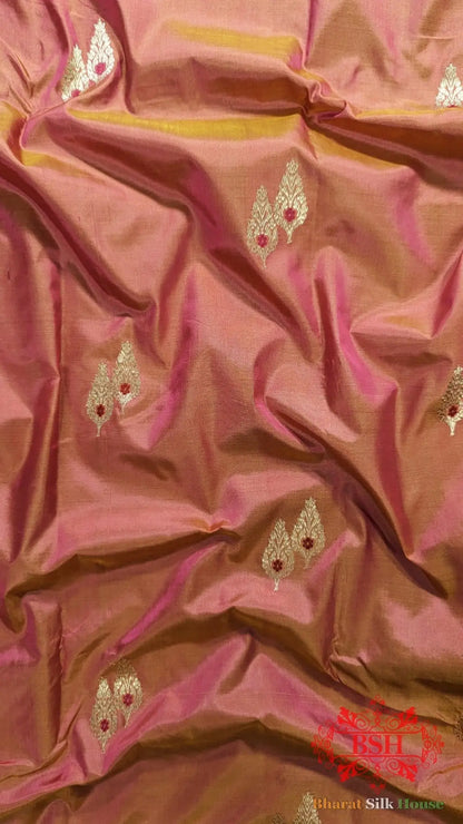 Pure Banarasi Handloom Katan Silk Meenakari Antique Zari Saree In Shades Of Cross Orange - Bharat Silk House Pure Kataan Silk