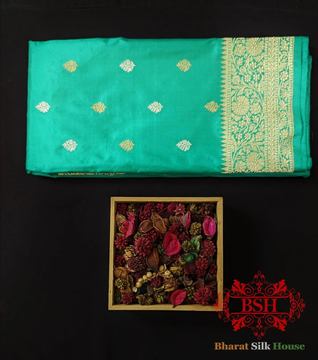 Pure Banarasi Handloom Katan Silk Meenakari Antique Zari Saree In Shades Of Cyan - Bharat Silk House Pure Kataan Silk