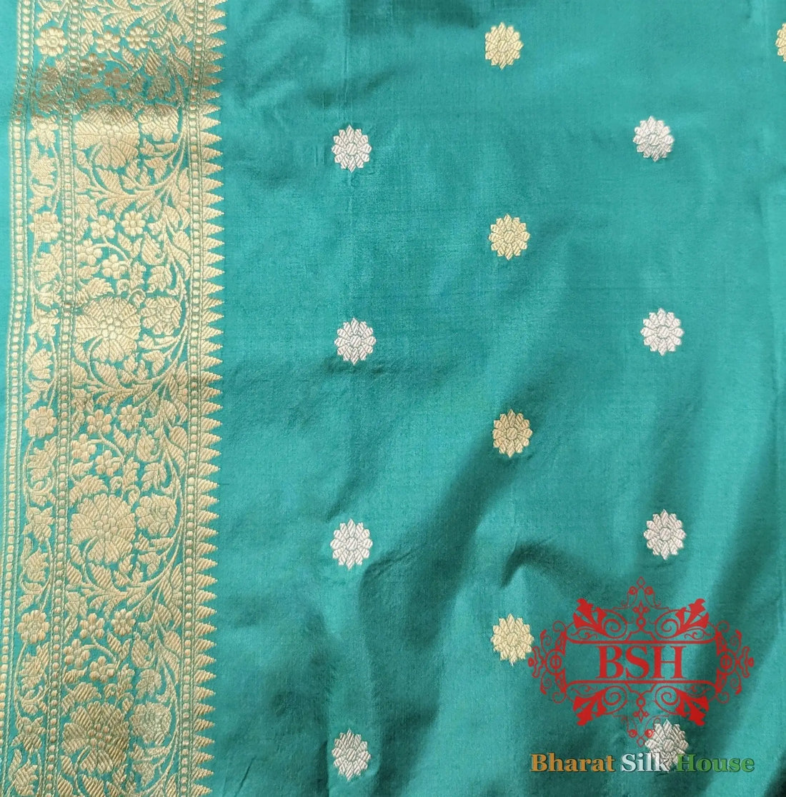 Pure Banarasi Handloom Katan Silk Meenakari Antique Zari Saree In Shades Of Cyan - Bharat Silk House Pure Kataan Silk
