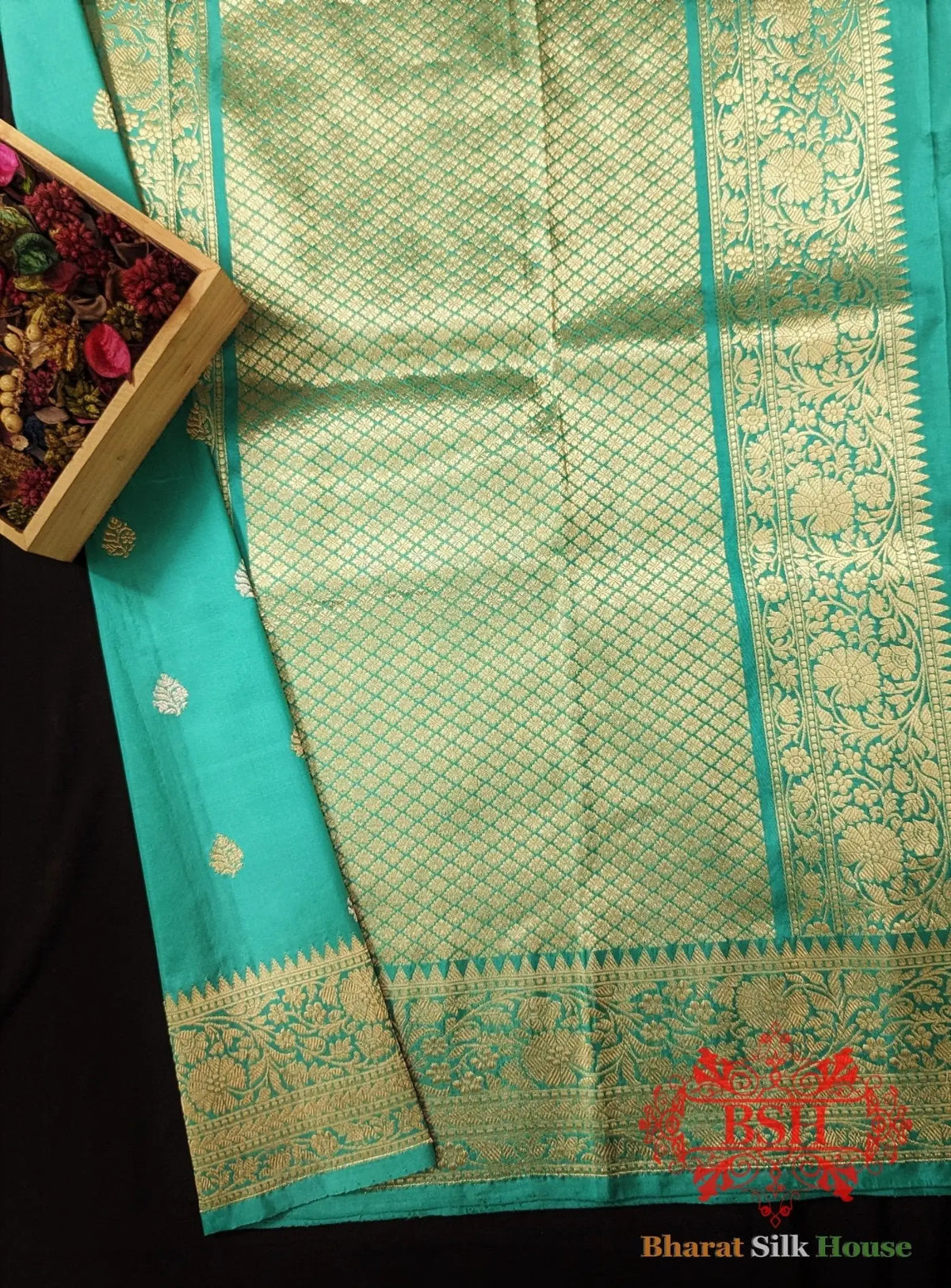 Pure Banarasi Handloom Katan Silk Meenakari Antique Zari Saree In Shades Of Cyan - Bharat Silk House Pure Kataan Silk