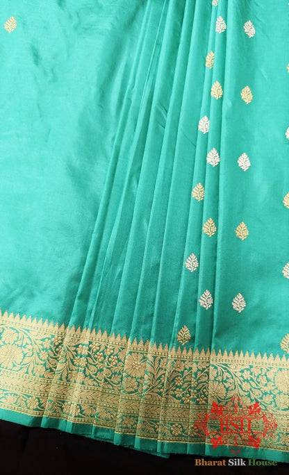 Pure Banarasi Handloom Katan Silk Meenakari Antique Zari Saree In Shades Of Cyan - Bharat Silk House Pure Kataan Silk