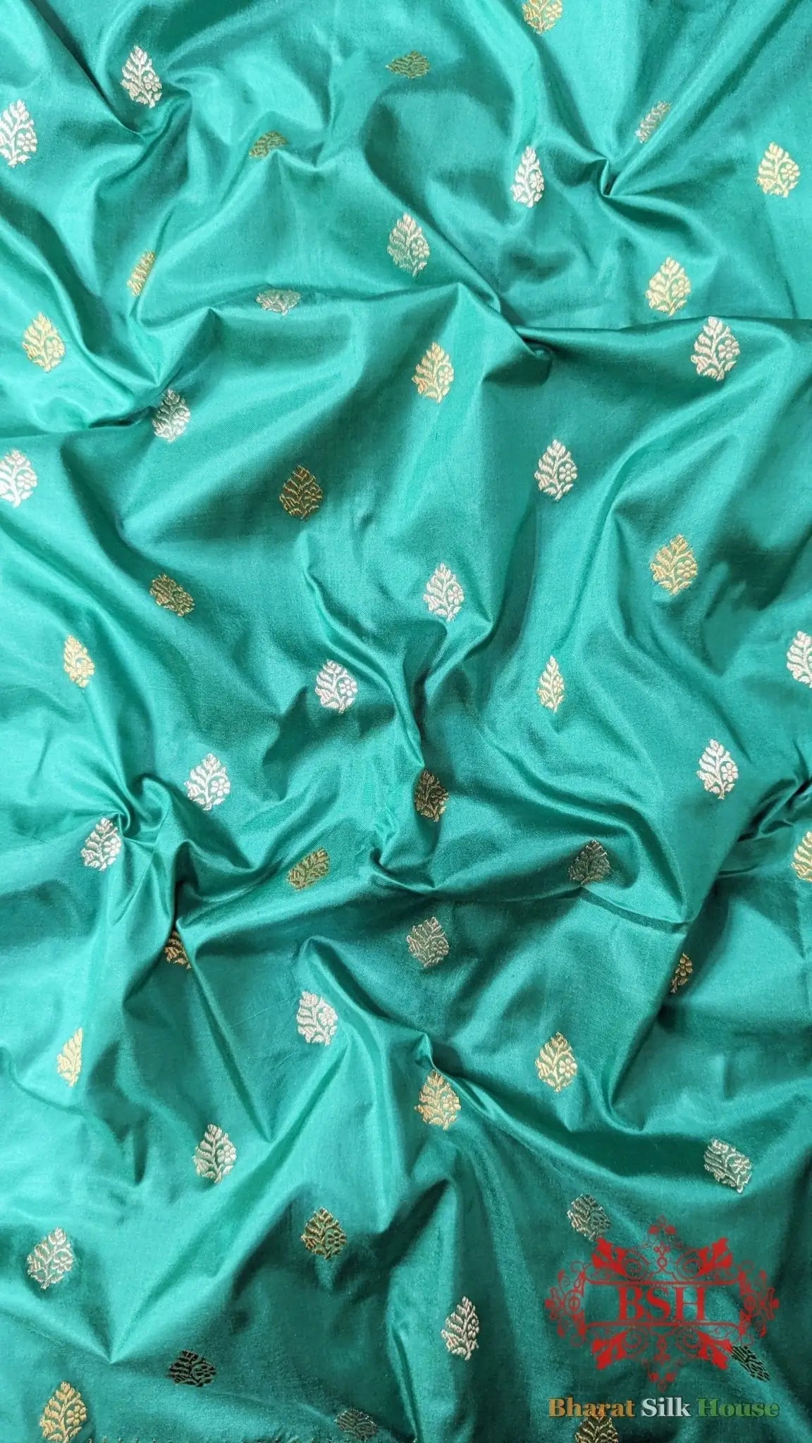 Pure Banarasi Handloom Katan Silk Meenakari Antique Zari Saree In Shades Of Cyan - Bharat Silk House Pure Kataan Silk