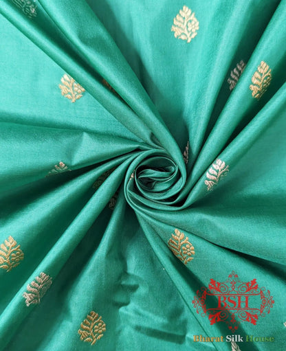 Pure Banarasi Handloom Katan Silk Meenakari Antique Zari Saree In Shades Of Cyan - Bharat Silk House Pure Kataan Silk