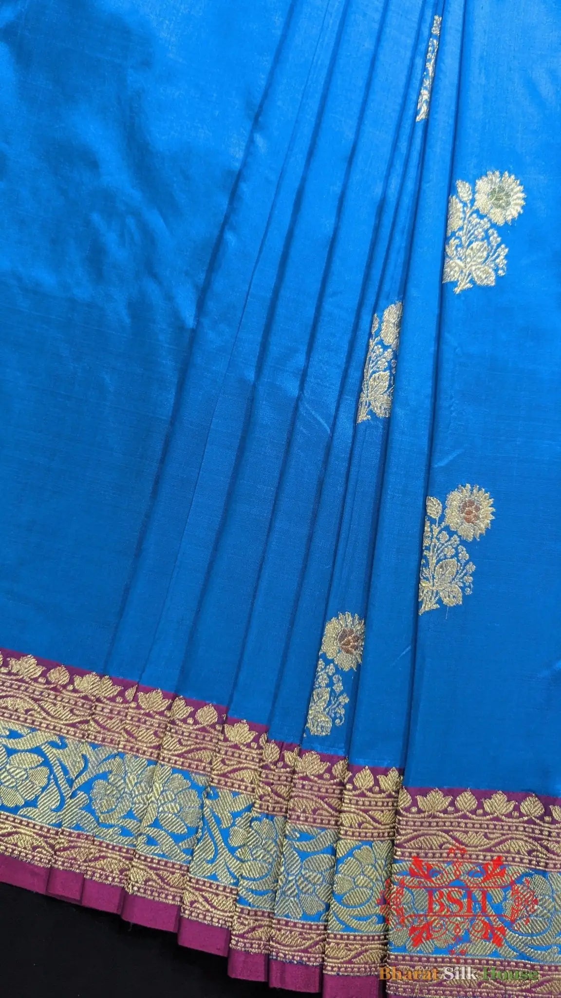Pure Banarasi Handloom Katan Silk Meenakari Antique Zari Saree In Shades Of Firozi - Bharat Silk House Pure Kataan Silk
