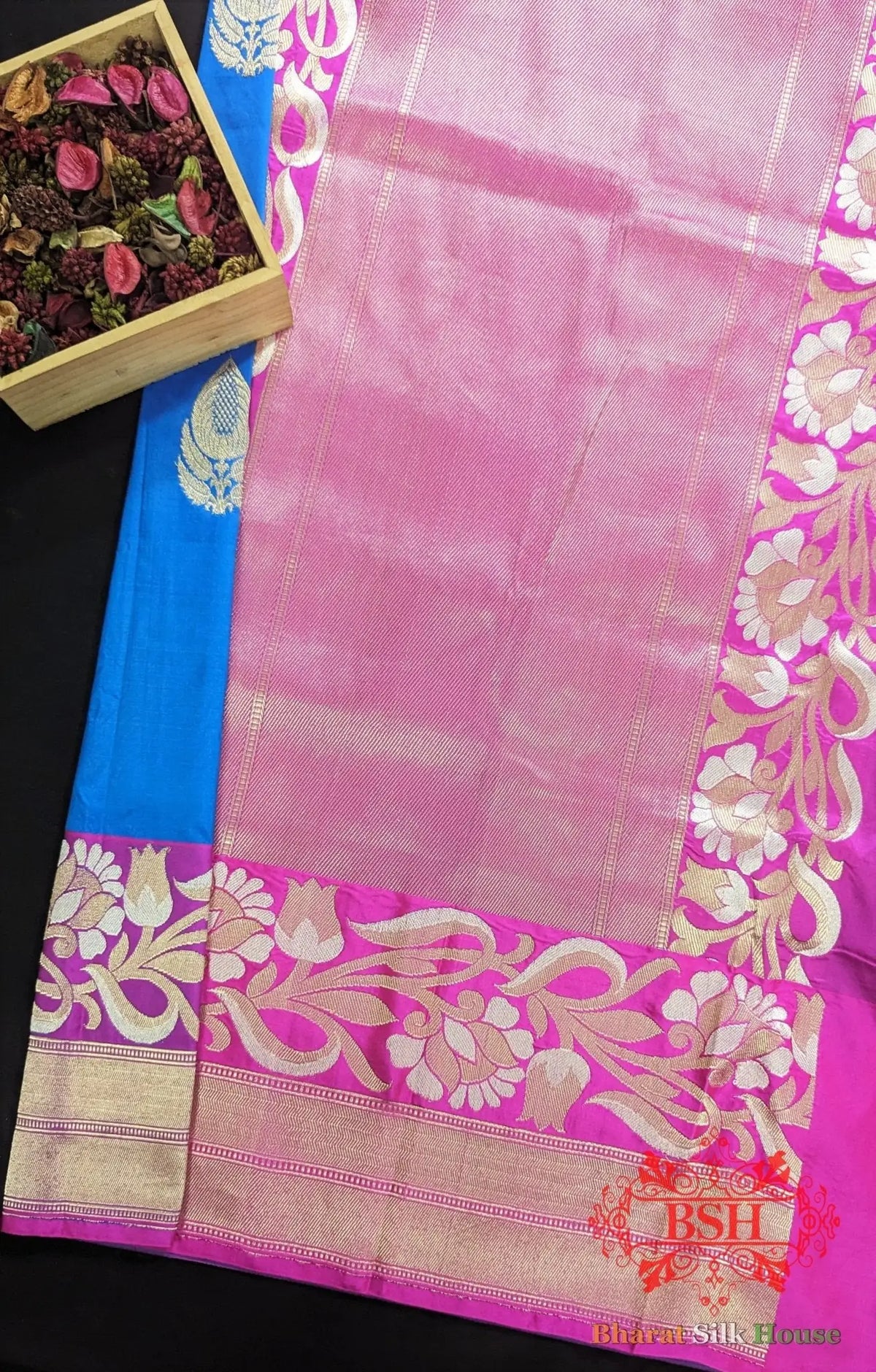 Pure Banarasi Handloom Katan Silk Meenakari Antique Zari Saree In Shades Of Firozi - Bharat Silk House Pure Kataan Silk