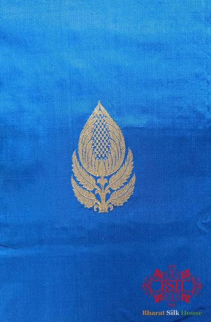 Pure Banarasi Handloom Katan Silk Meenakari Antique Zari Saree In Shades Of Firozi - Bharat Silk House Pure Kataan Silk