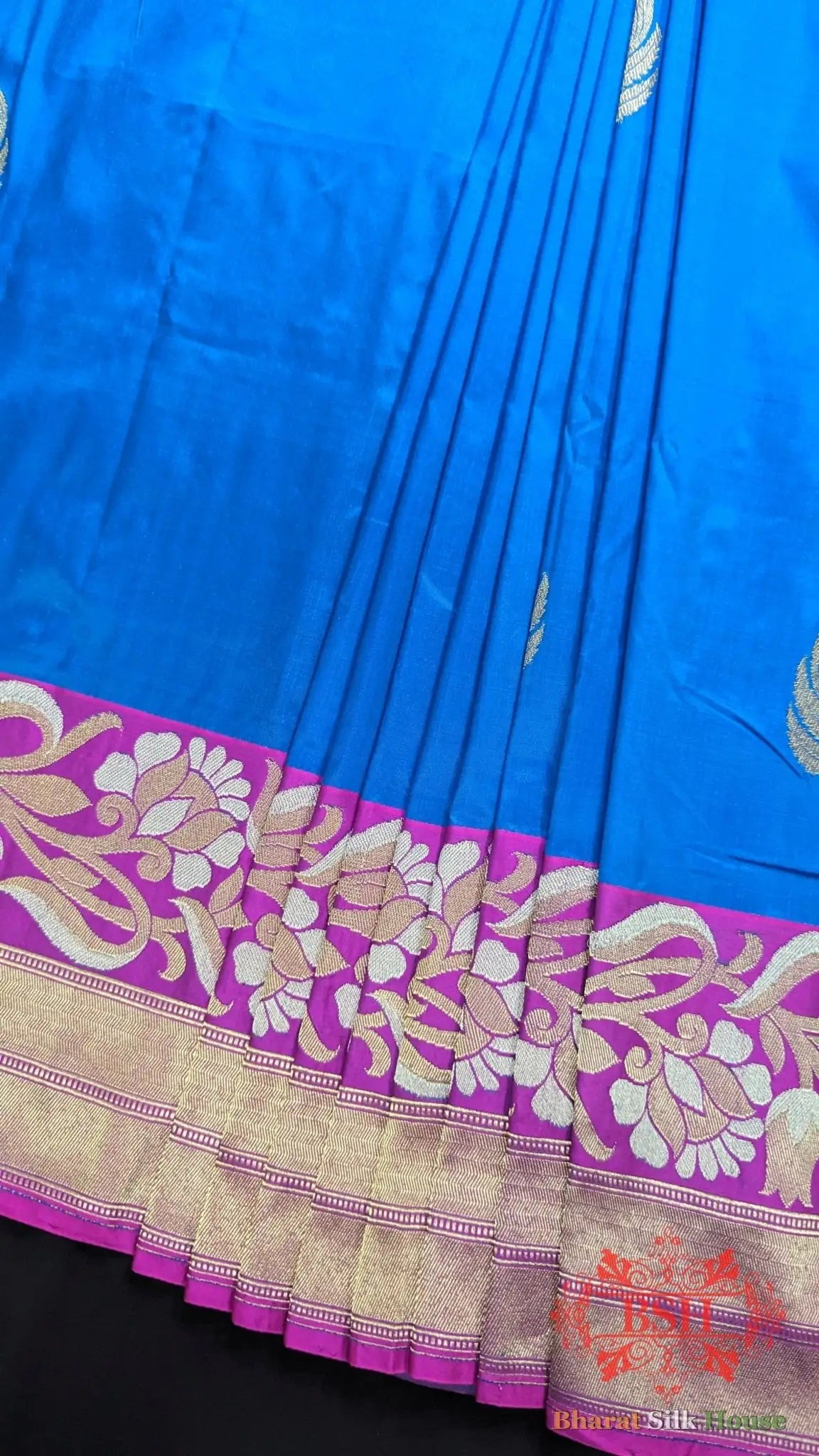 Pure Banarasi Handloom Katan Silk Meenakari Antique Zari Saree In Shades Of Firozi - Bharat Silk House Pure Kataan Silk