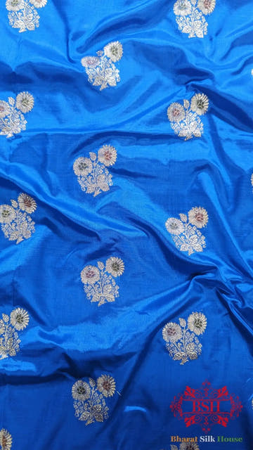 Pure Banarasi Handloom Katan Silk Meenakari Antique Zari Saree In Shades Of Firozi - Bharat Silk House Pure Kataan Silk