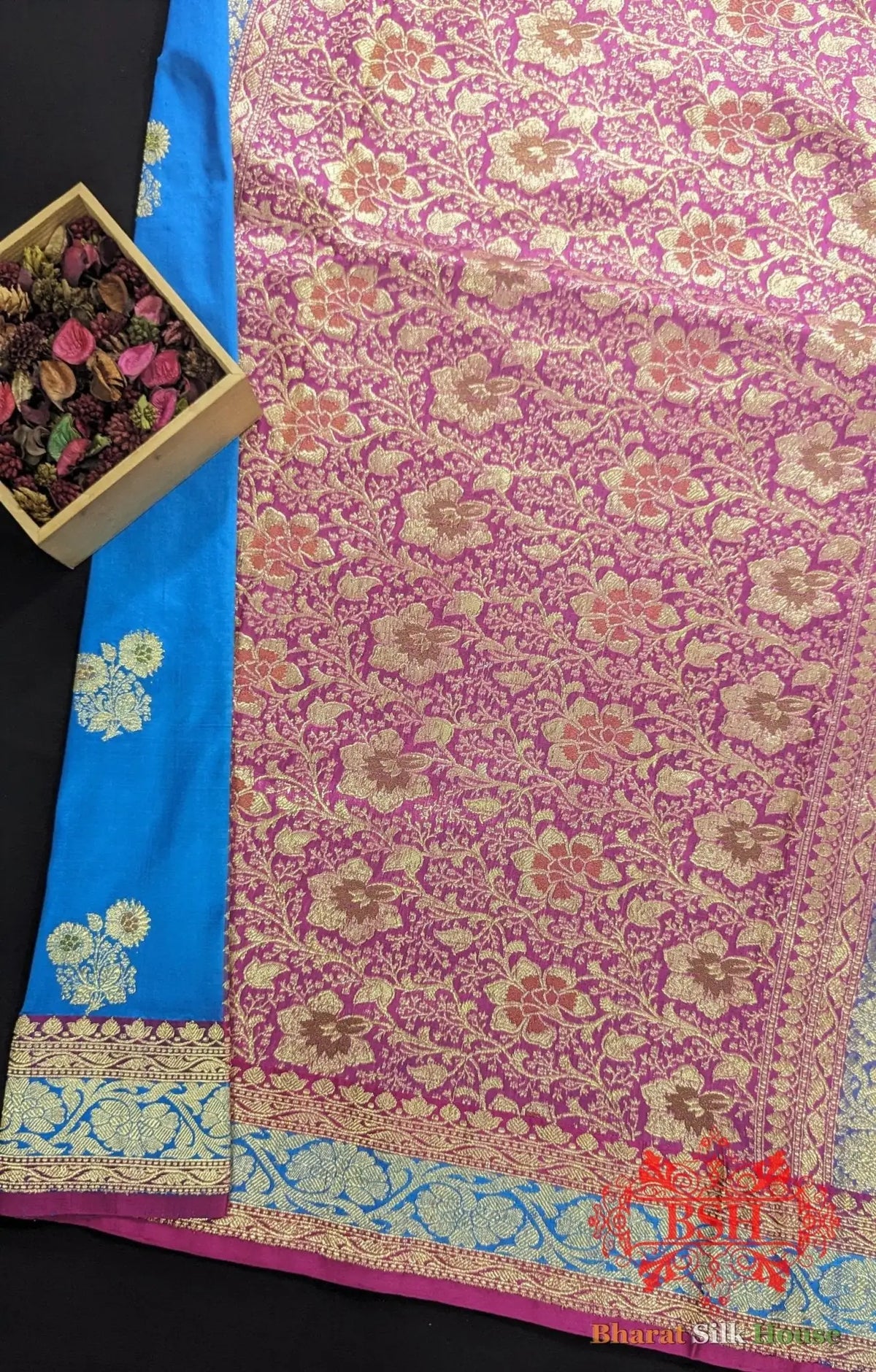Pure Banarasi Handloom Katan Silk Meenakari Antique Zari Saree In Shades Of Firozi - Bharat Silk House Pure Kataan Silk