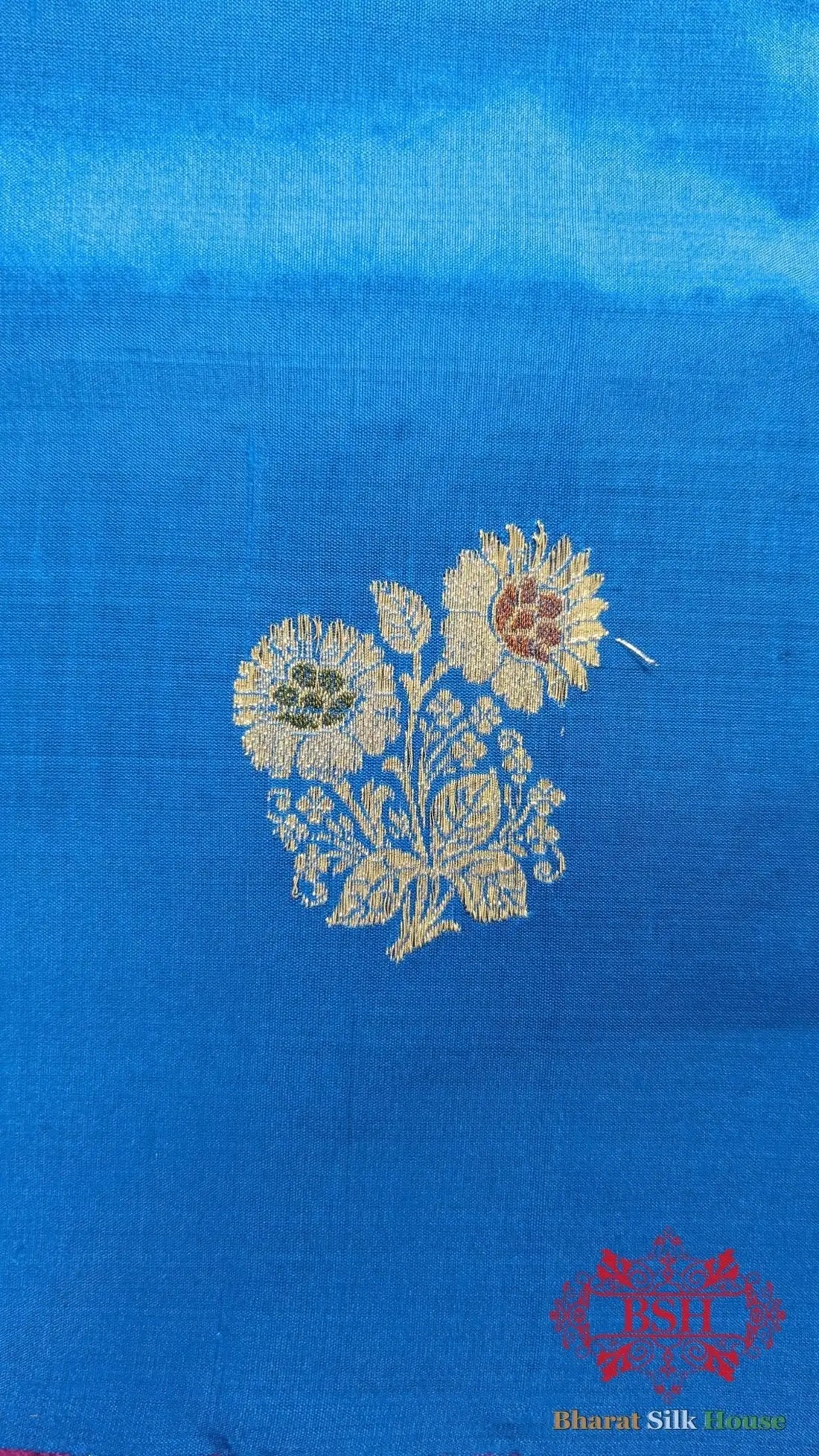 Pure Banarasi Handloom Katan Silk Meenakari Antique Zari Saree In Shades Of Firozi - Bharat Silk House Pure Kataan Silk