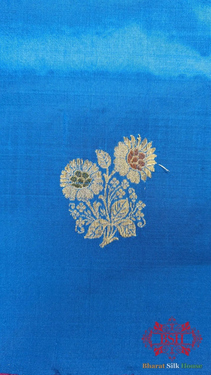 Pure Banarasi Handloom Katan Silk Meenakari Antique Zari Saree In Shades Of Firozi - Bharat Silk House Pure Kataan Silk