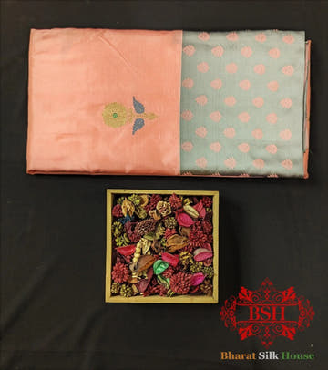 Pure Banarasi Handloom Katan Silk Meenakari Antique Zari Saree In Shades Of Gazari - Bharat Silk House Pure Kataan Silk