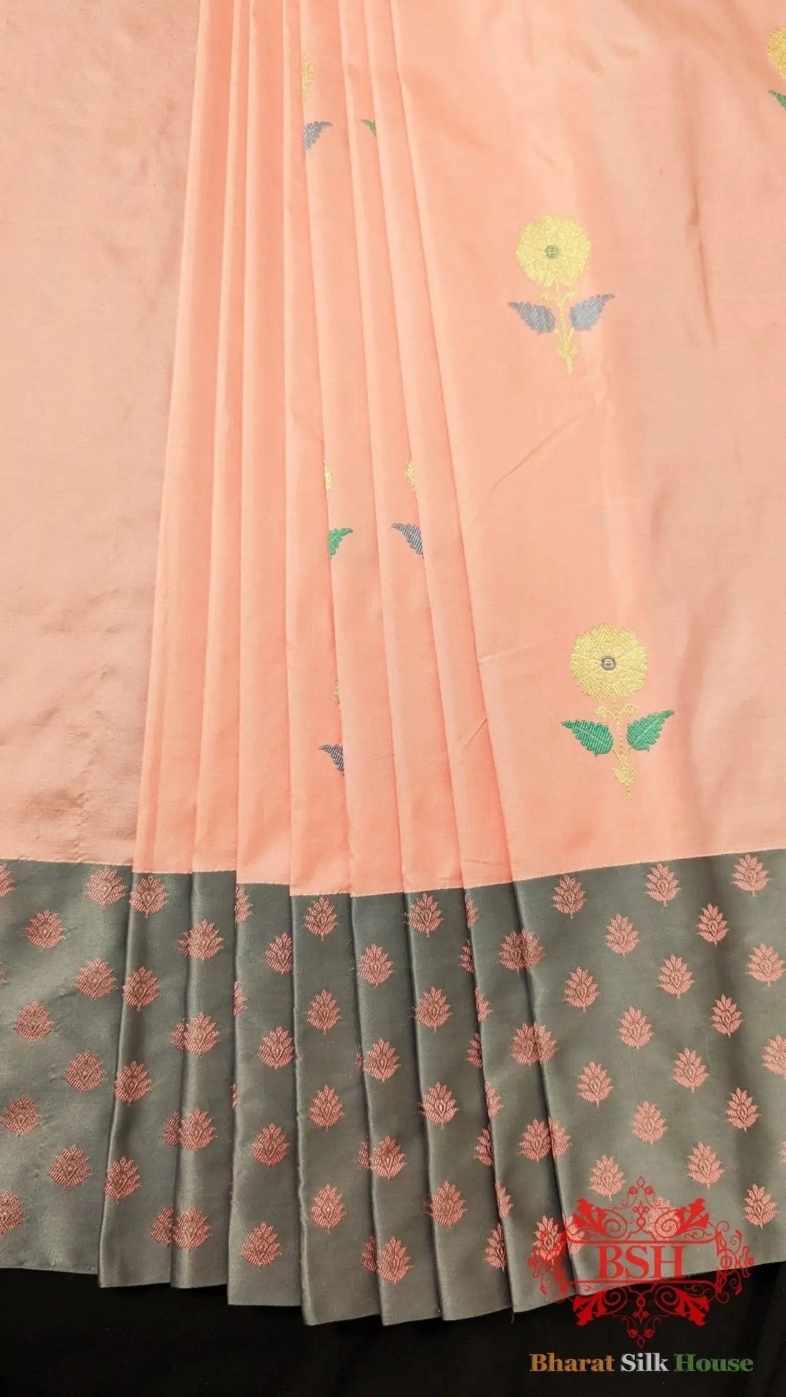 Pure Banarasi Handloom Katan Silk Meenakari Antique Zari Saree In Shades Of Gazari - Bharat Silk House Pure Kataan Silk