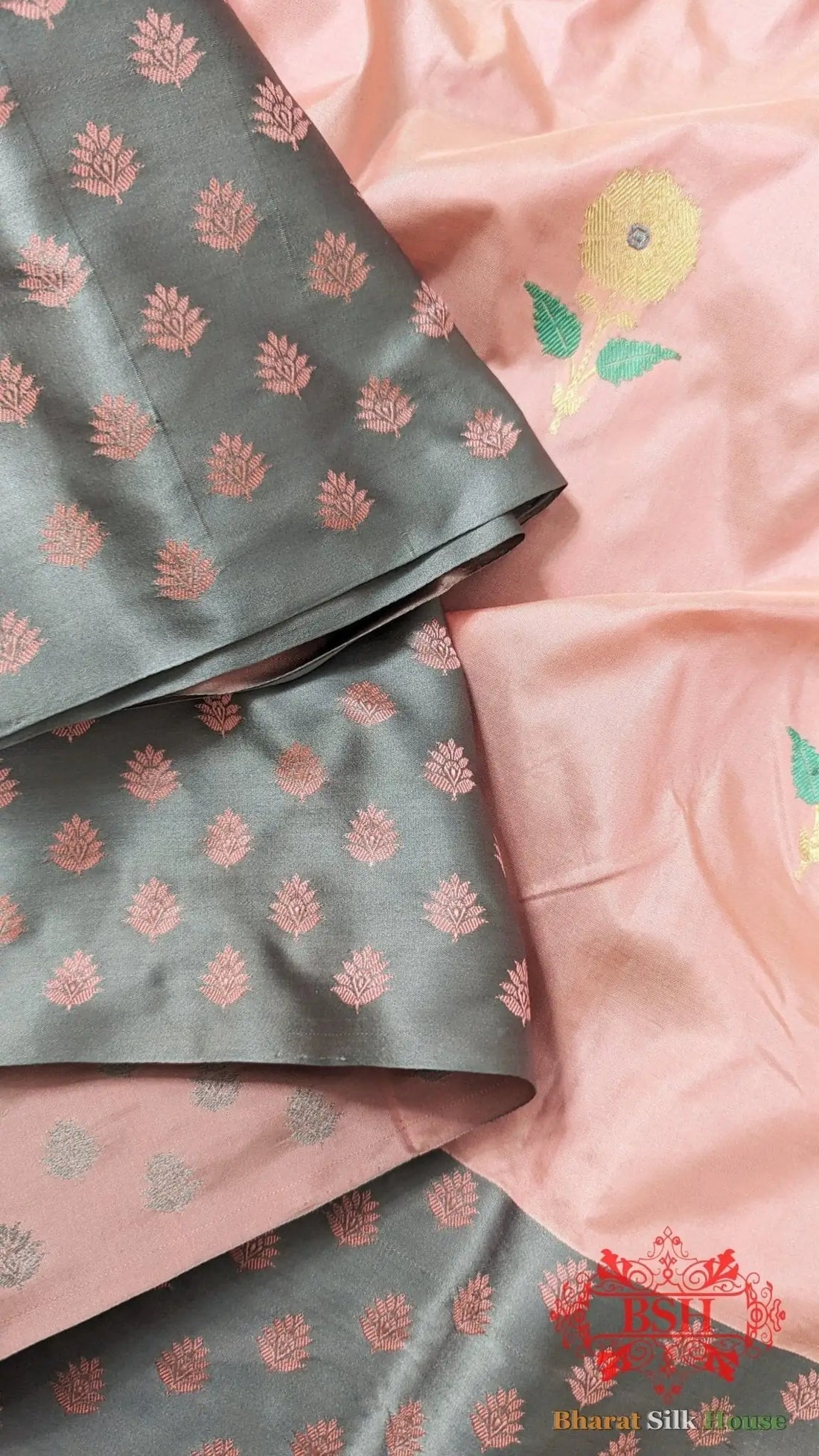 Pure Banarasi Handloom Katan Silk Meenakari Antique Zari Saree In Shades Of Gazari - Bharat Silk House Pure Kataan Silk