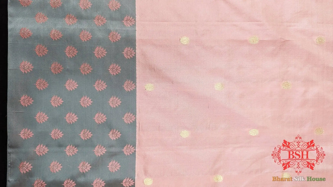 Pure Banarasi Handloom Katan Silk Meenakari Antique Zari Saree In Shades Of Gazari - Bharat Silk House Pure Kataan Silk