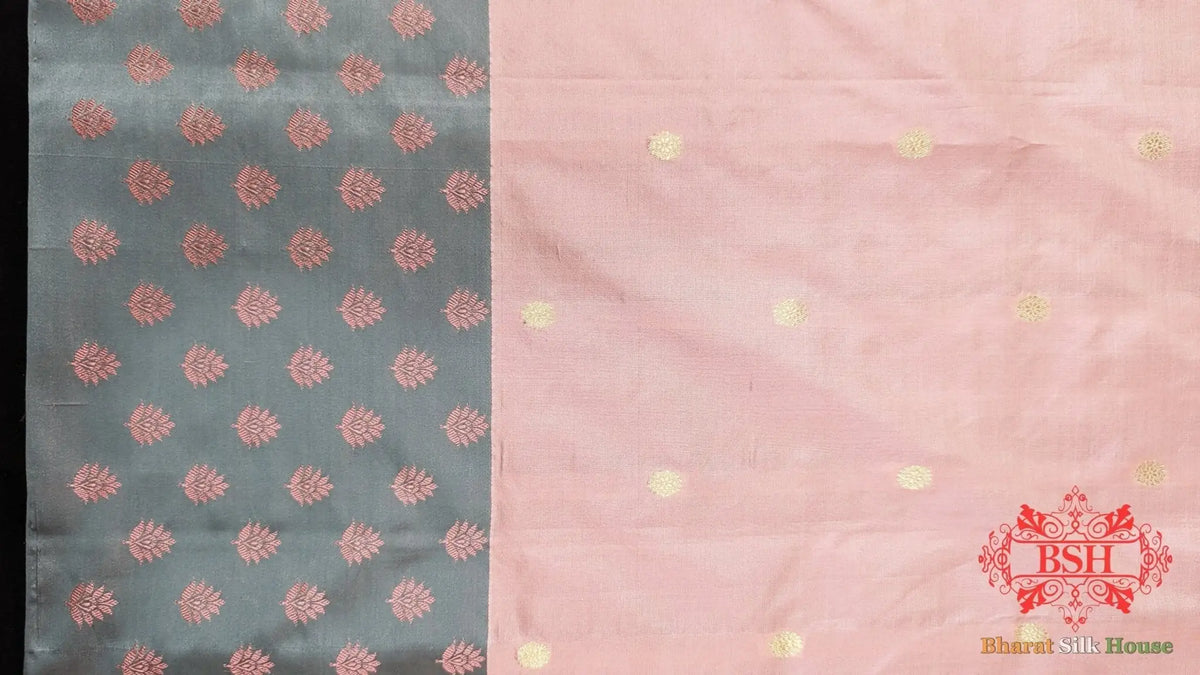 Pure Banarasi Handloom Katan Silk Meenakari Antique Zari Saree In Shades Of Gazari - Bharat Silk House Pure Kataan Silk
