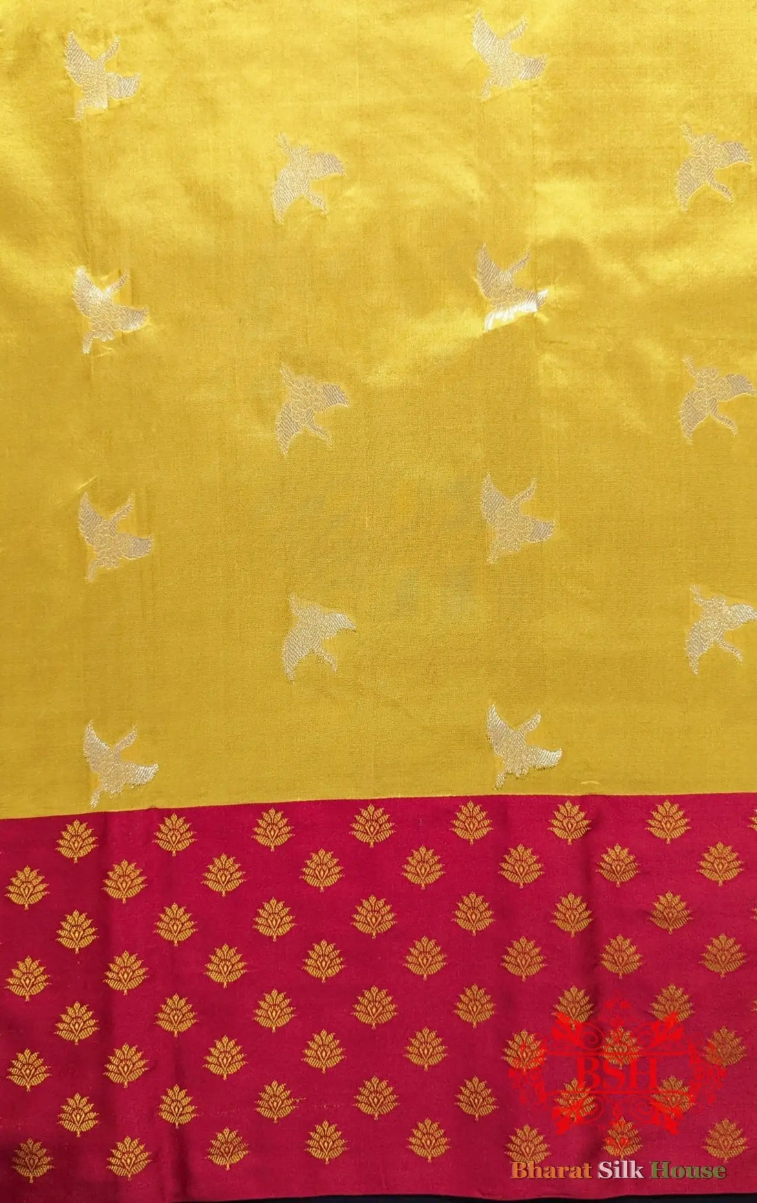 Pure Banarasi Handloom Katan Silk Meenakari Antique Zari Saree In Shades Of Gold Yellow - Bharat Silk House Pure Kataan Silk