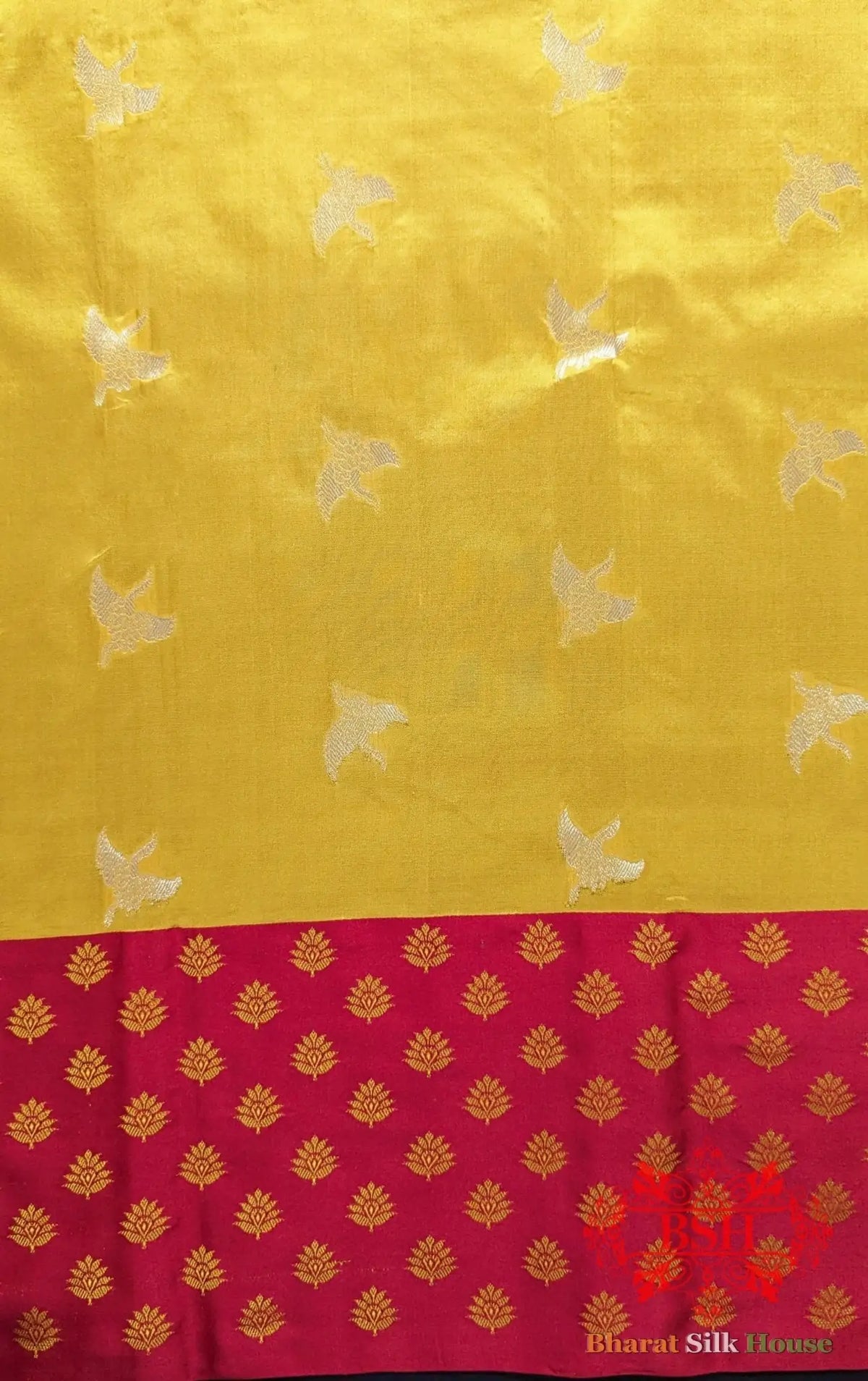 Pure Banarasi Handloom Katan Silk Meenakari Antique Zari Saree In Shades Of Gold Yellow - Bharat Silk House Pure Kataan Silk