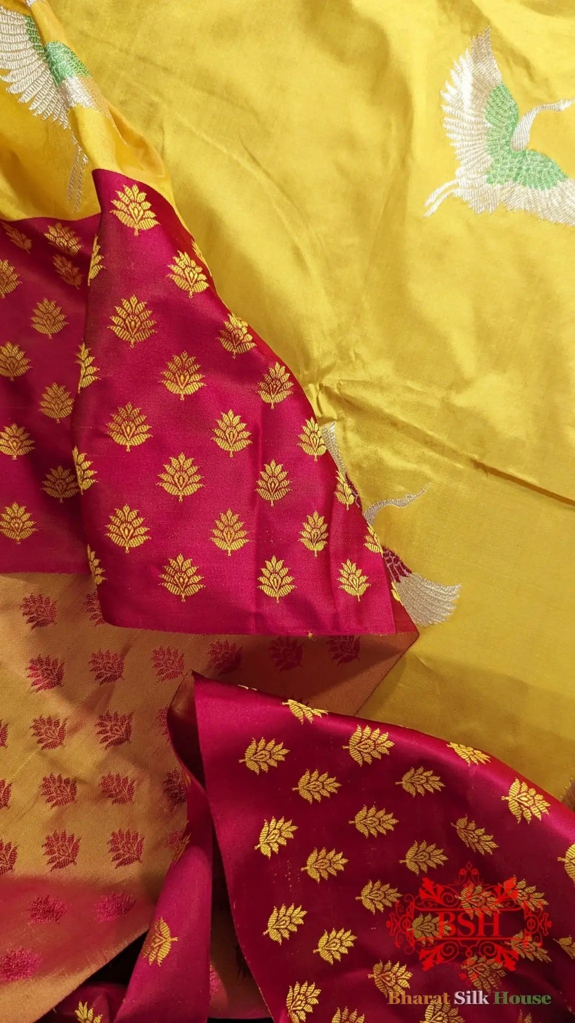 Pure Banarasi Handloom Katan Silk Meenakari Antique Zari Saree In Shades Of Gold Yellow - Bharat Silk House Pure Kataan Silk