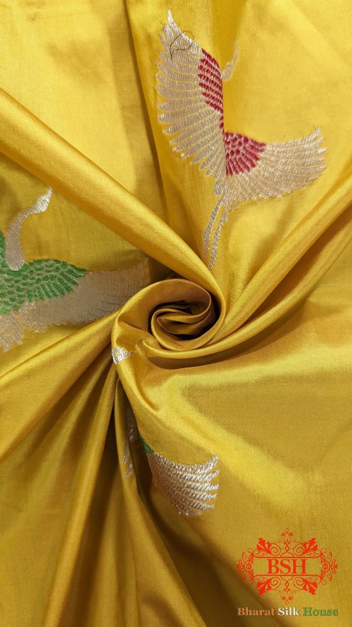 Pure Banarasi Handloom Katan Silk Meenakari Antique Zari Saree In Shades Of Gold Yellow - Bharat Silk House Pure Kataan Silk