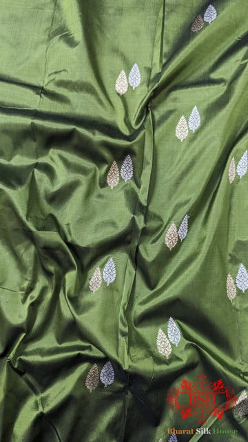 Pure Banarasi Handloom Katan Silk Meenakari Antique Zari Saree In Shades of Green - Bharat Silk House Pure Kataan Silk