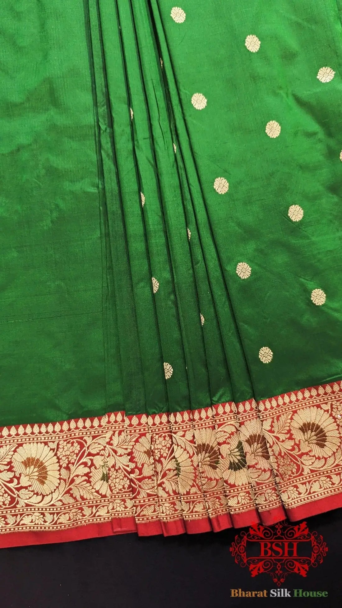 Pure Banarasi Handloom Katan Silk Meenakari Antique Zari Saree In Shades Of Green - Bharat Silk House Pure Kataan Silk