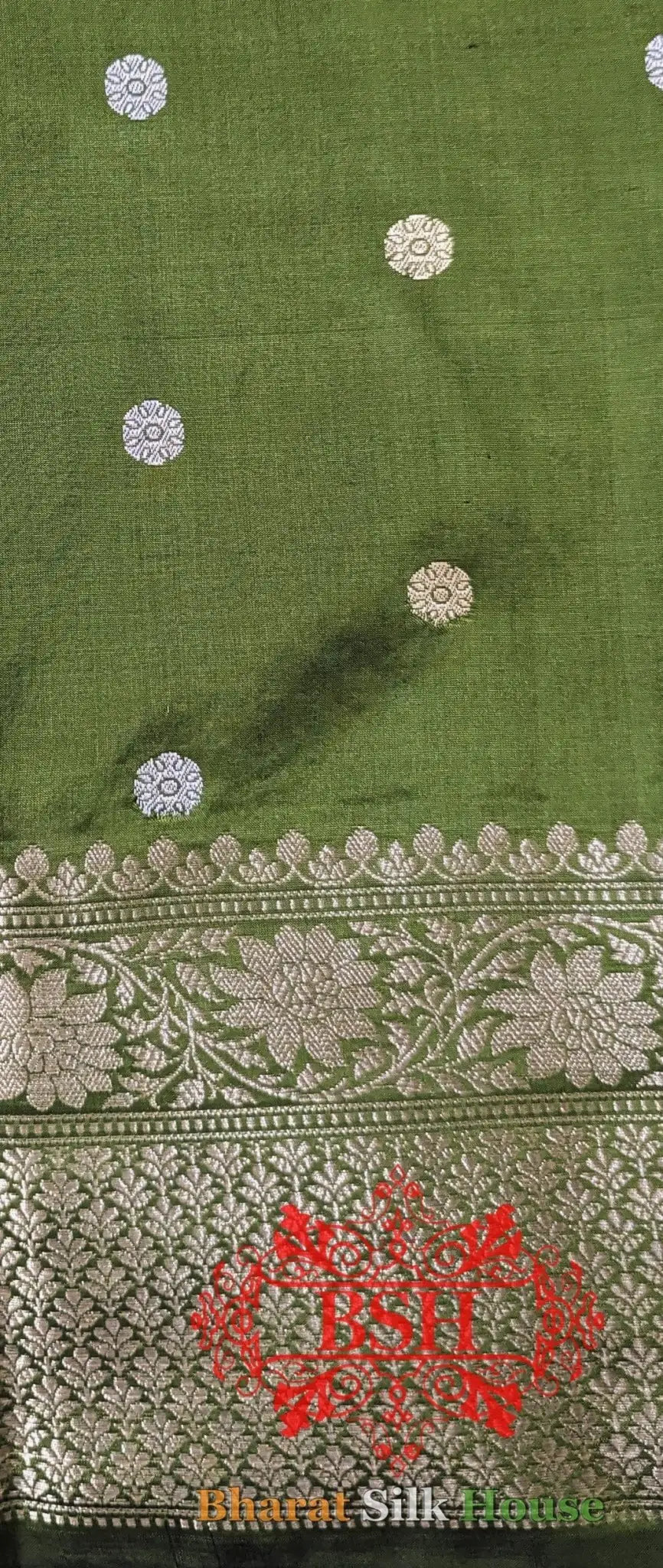 Pure Banarasi Handloom Katan Silk Meenakari Antique Zari Saree In Shades of Green - Bharat Silk House Pure Kataan Silk