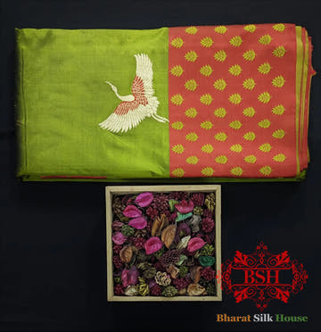 Pure Banarasi Handloom Katan Silk Meenakari Antique Zari Saree In Shades Of Green - Bharat Silk House Pure Kataan Silk