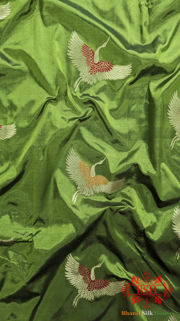 Pure Banarasi Handloom Katan Silk Meenakari Antique Zari Saree In Shades Of Green - Bharat Silk House Pure Kataan Silk