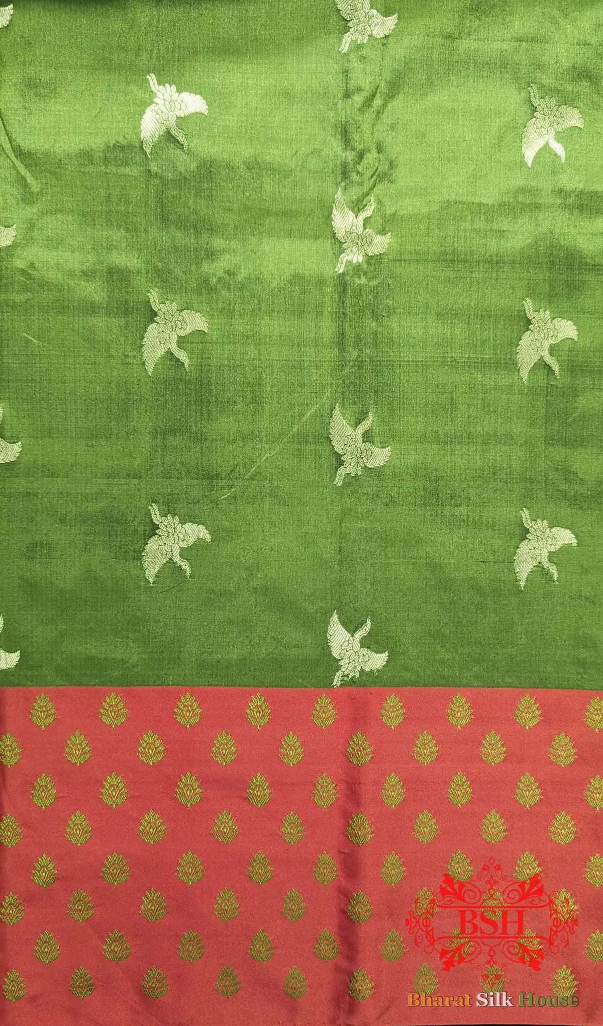 Pure Banarasi Handloom Katan Silk Meenakari Antique Zari Saree In Shades Of Green - Bharat Silk House Pure Kataan Silk