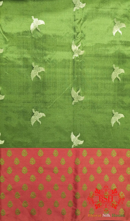 Pure Banarasi Handloom Katan Silk Meenakari Antique Zari Saree In Shades Of Green - Bharat Silk House Pure Kataan Silk